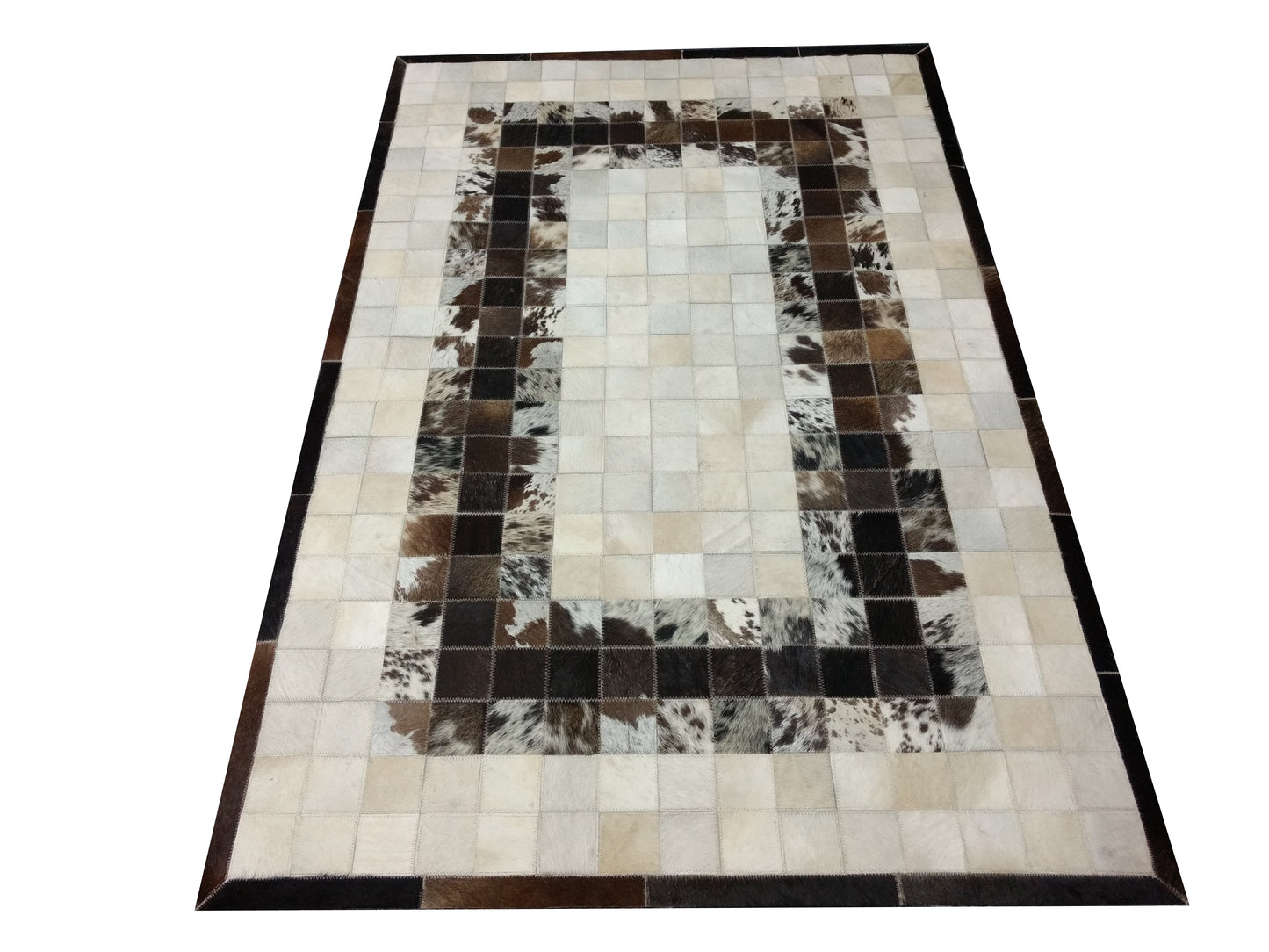 Cowhide patchwork rug in black white with free shipping all over USA