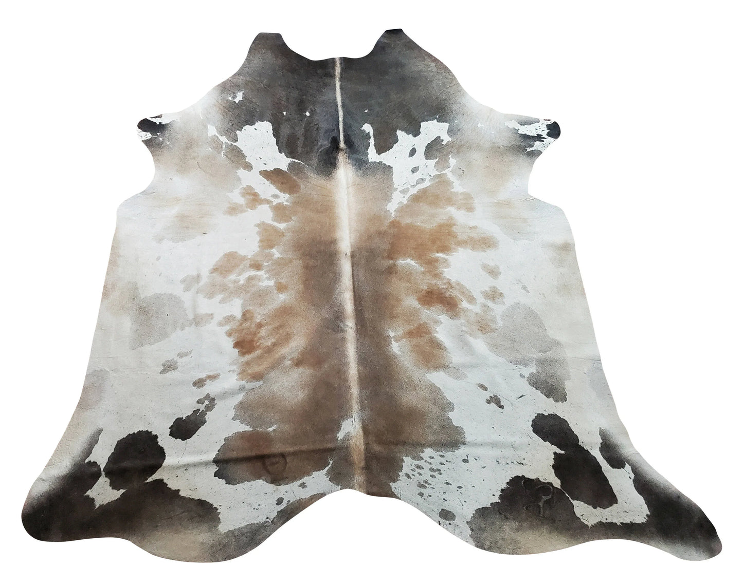 Large Tricolor Cowhide Rug Brazilian 7.5ft x 6.3ft