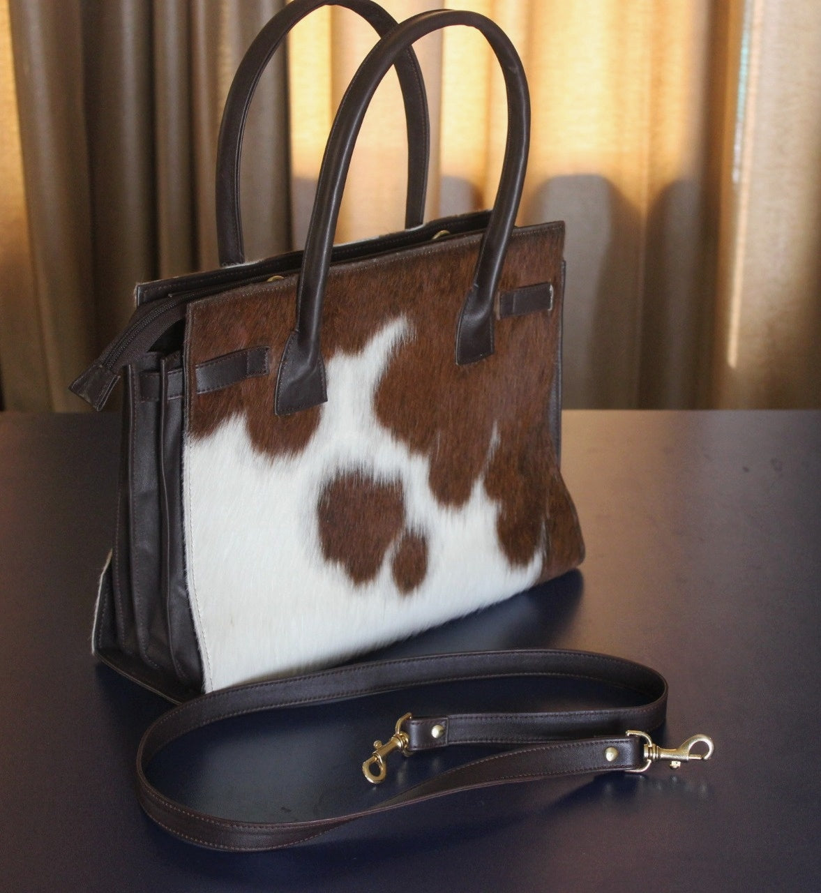 Real Cowhide Ladies Bag Brown White