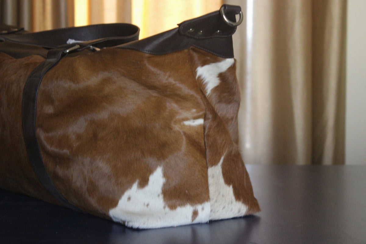 Cow hair top duffle bag