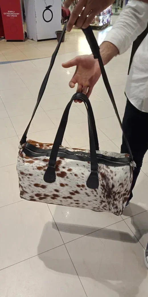 Cowhide Luggage Bag In Brown White
