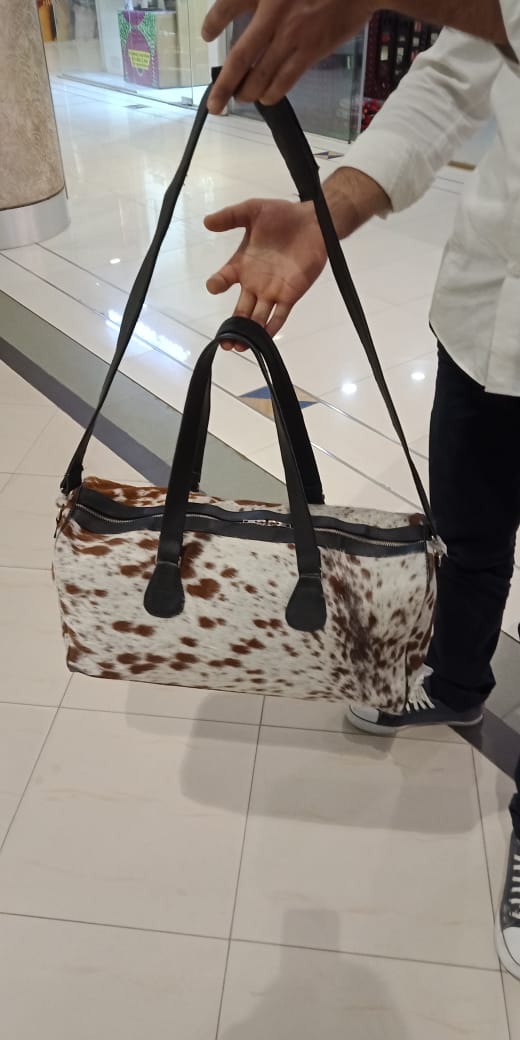 Cowhide Travel Luggage Bag For Airport – Boho Living Room