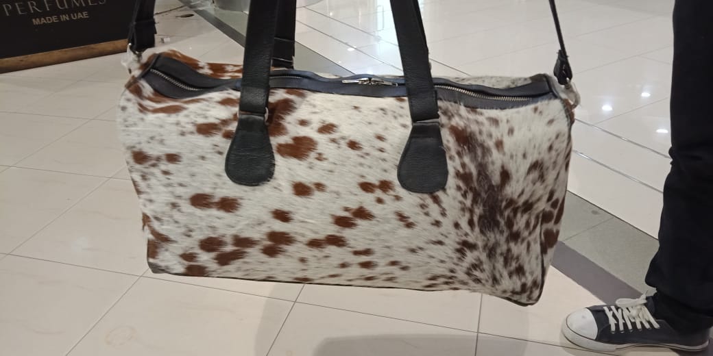 Cowhide Luggage Bag In Brown White