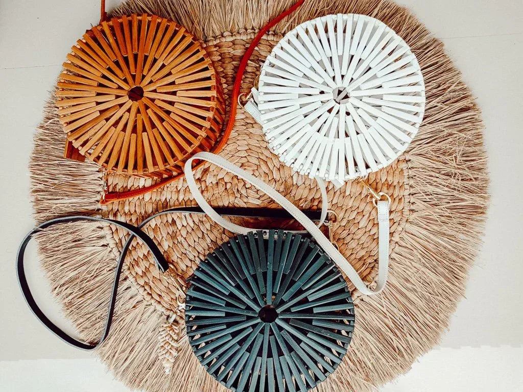 Rattan Bucket Bag Bamboo Crossbody