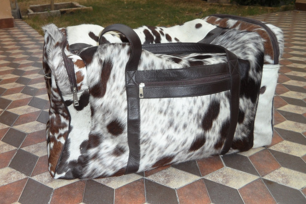 Cowhide luggage Bags Black And White