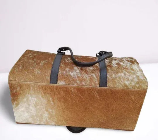 Cowhide Duffel Bag Brown White