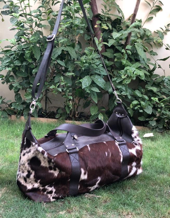 Weekender Bag - Faux B&W Cow Hide - State 36 Clothing Co.