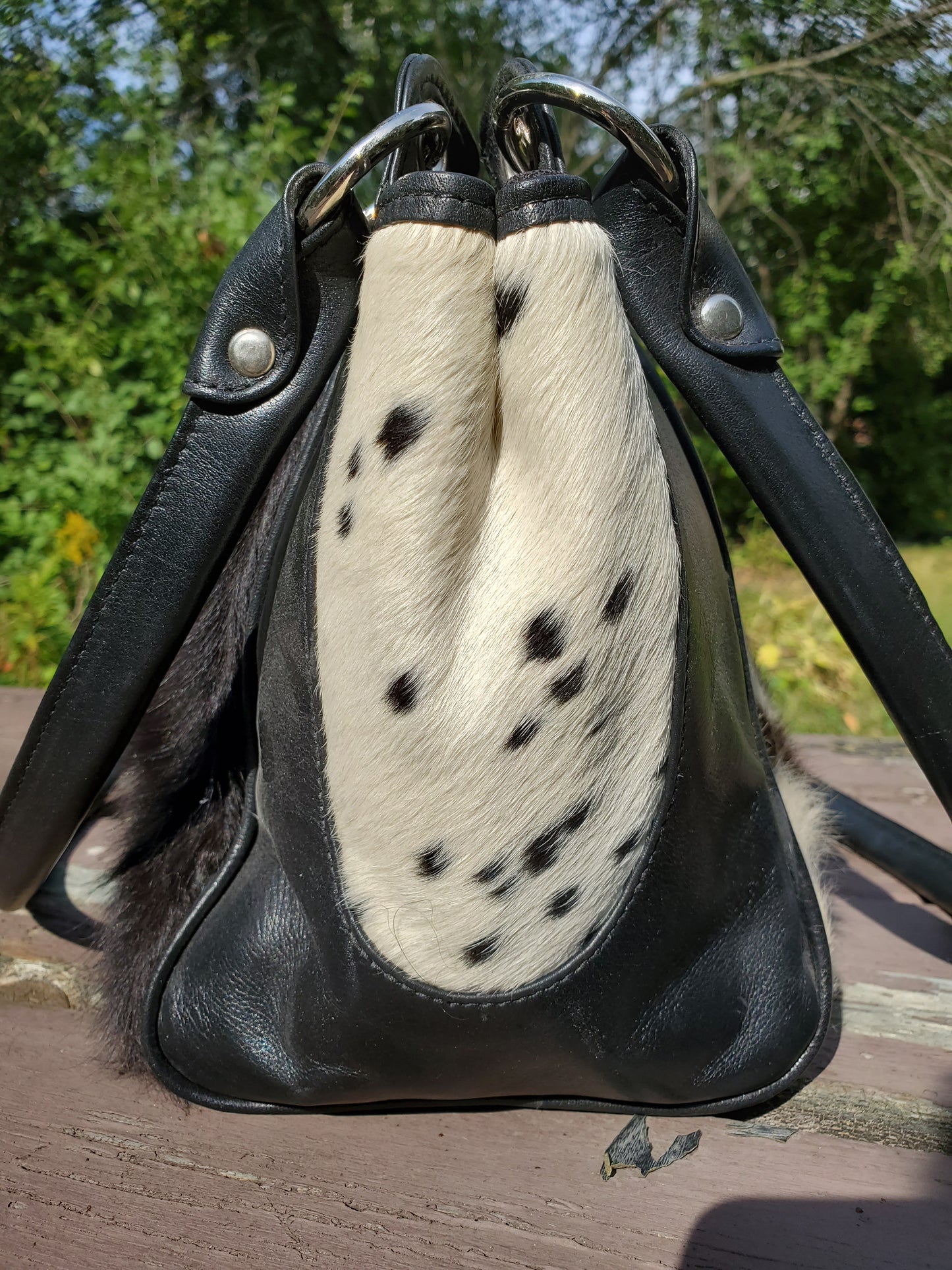 Cowhide Shoulder Bag In Spotted Black White