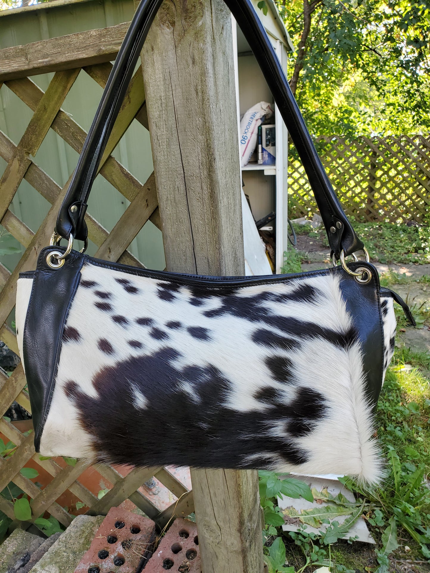 Cowhide Shoulder Bag In Spotted Black White