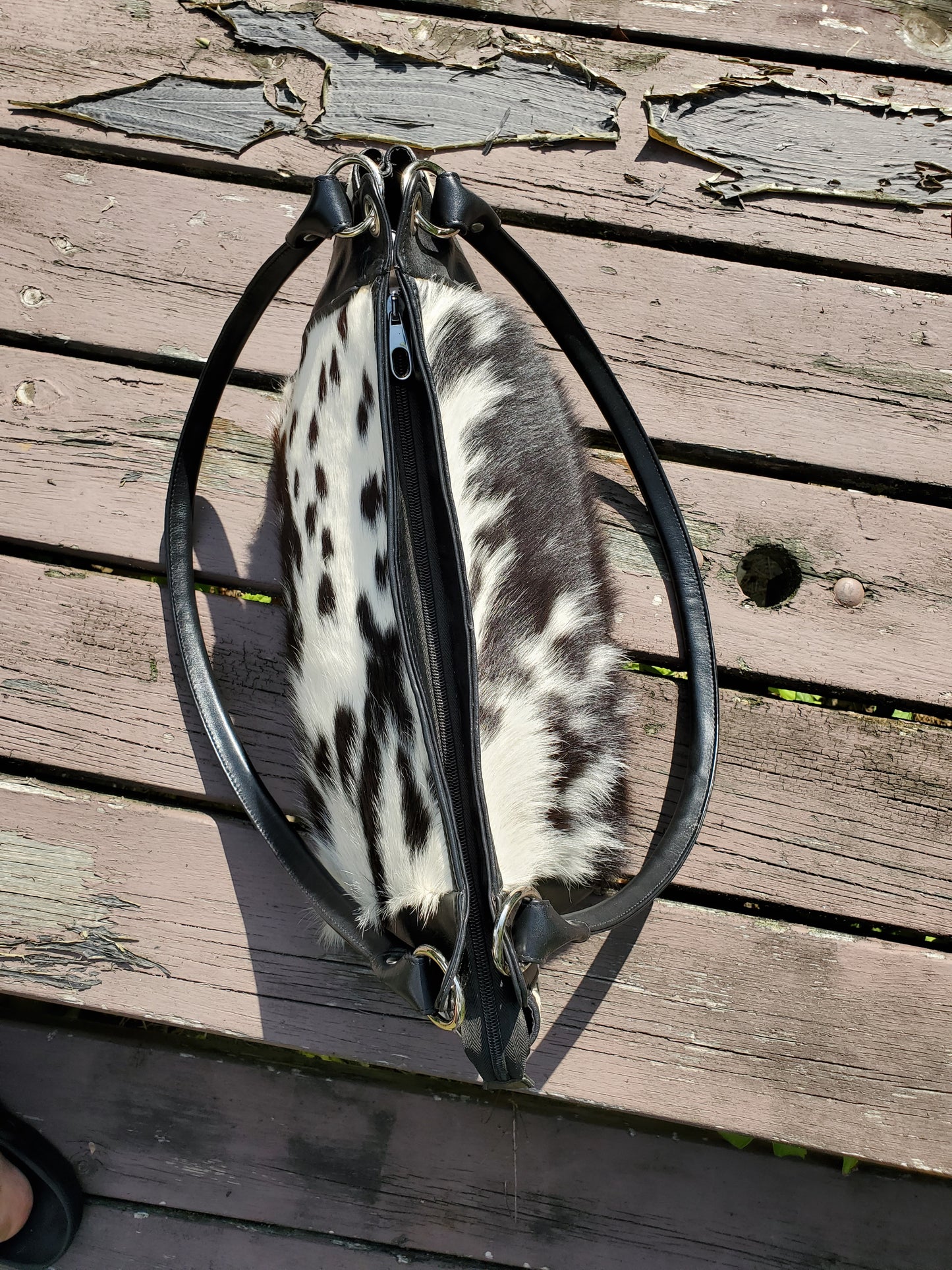 Cowhide Shoulder Bag In Spotted Black White