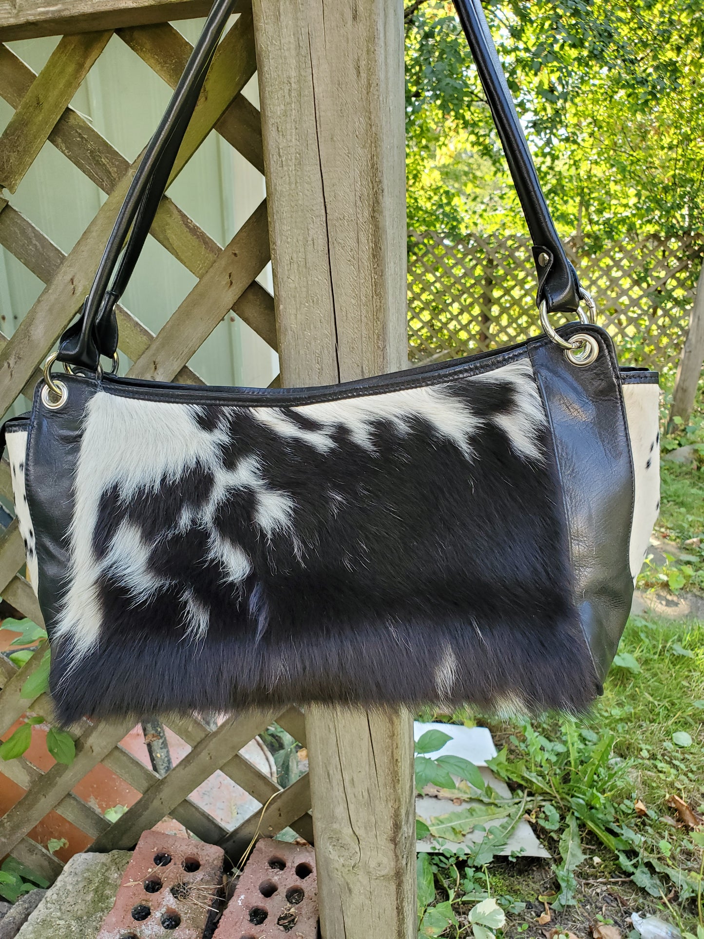 Cowhide Shoulder Bag In Spotted Black White