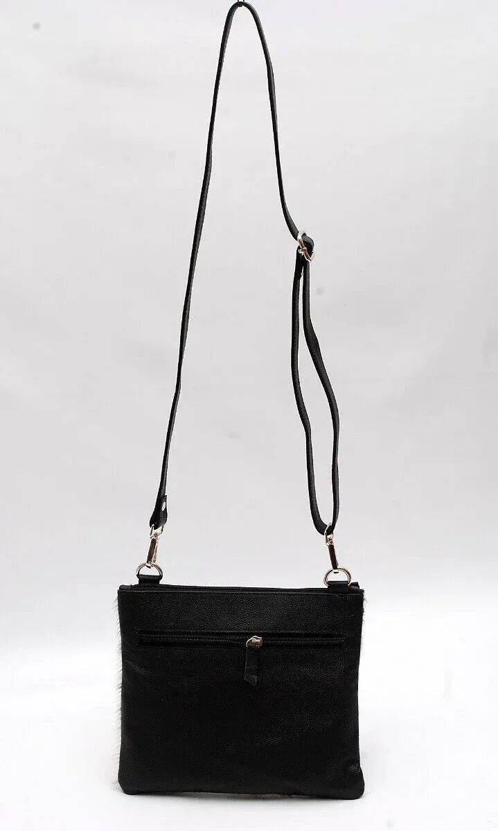 black white cowhide crossbody bag for women leather purse