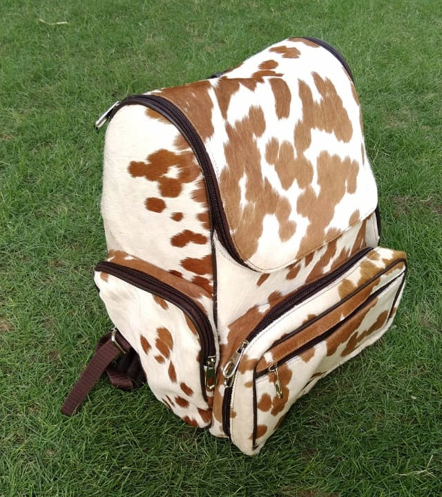 cowhide leather fur diaper bag