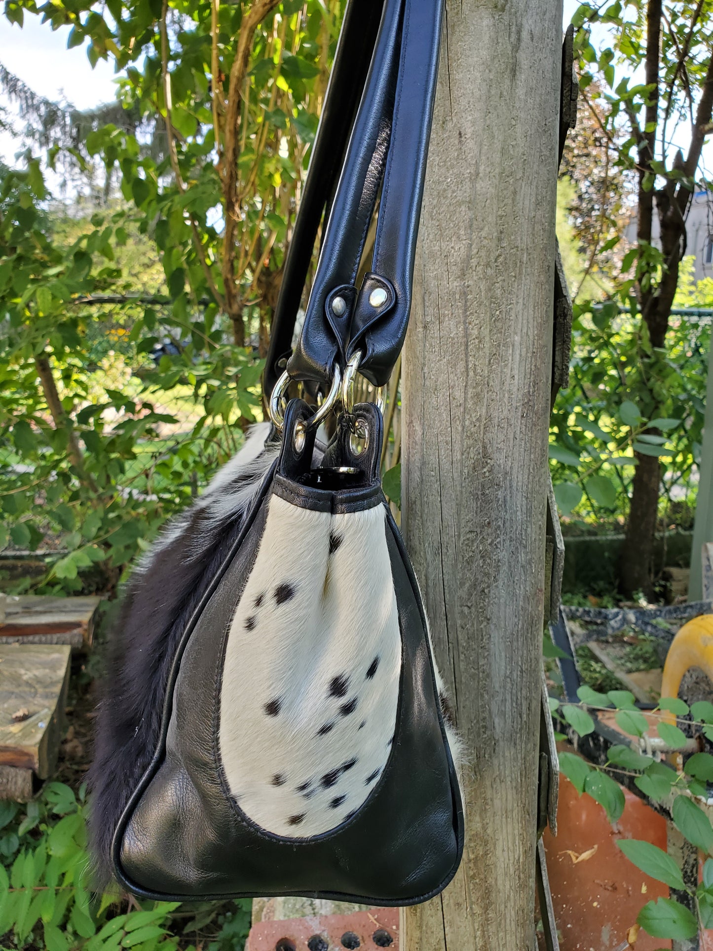 Cowhide Shoulder Bag In Spotted Black White