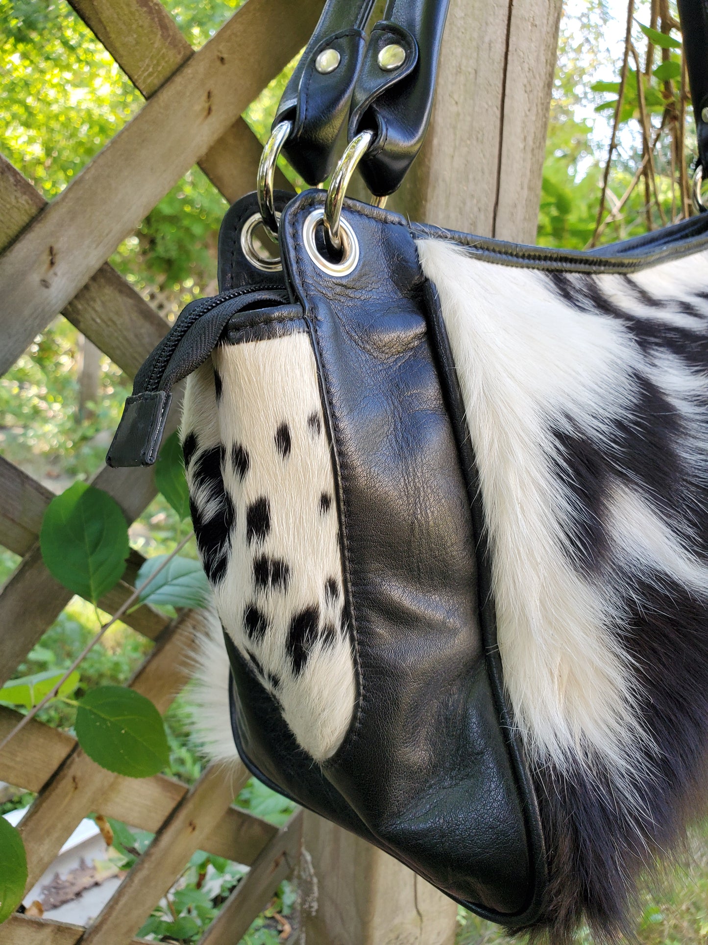 Cowhide Shoulder Bag In Spotted Black White