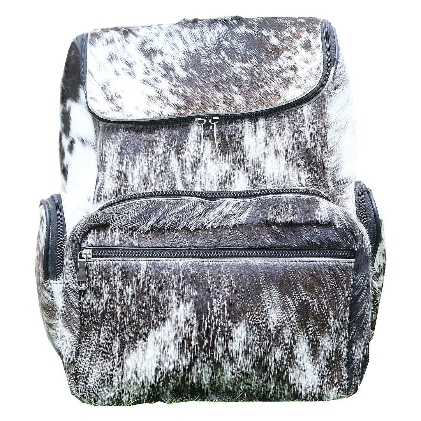 Cowhide Travel Backpack Bag Black White