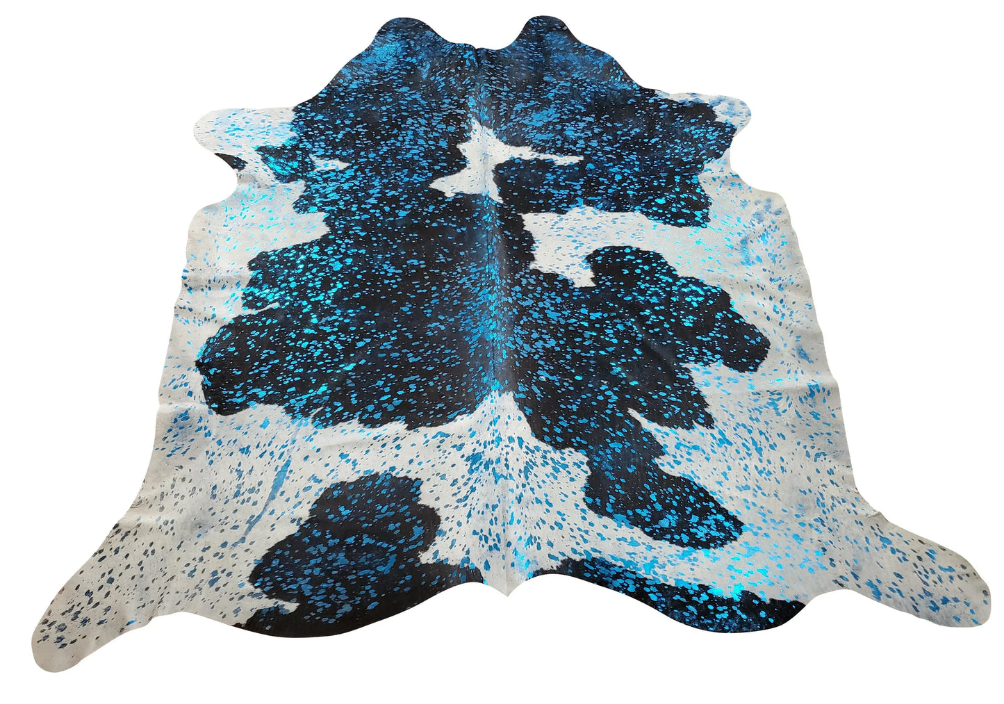 Brazilian blue turquoise cowhide rug 6.6ft x 6.1ft