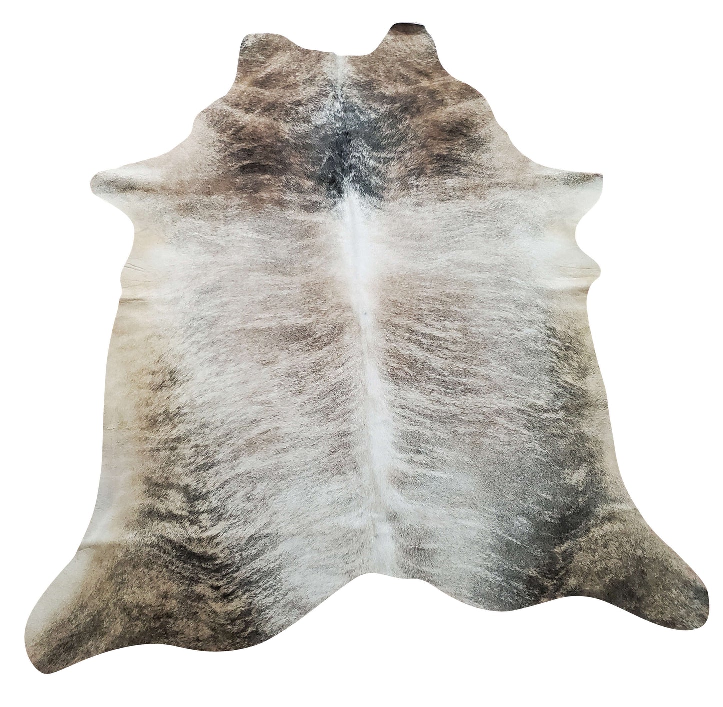 Handpicked and unique brindle cowhide rug in mostly light tan, some beige and grey, plus free shipping all over the USA, natural and real.