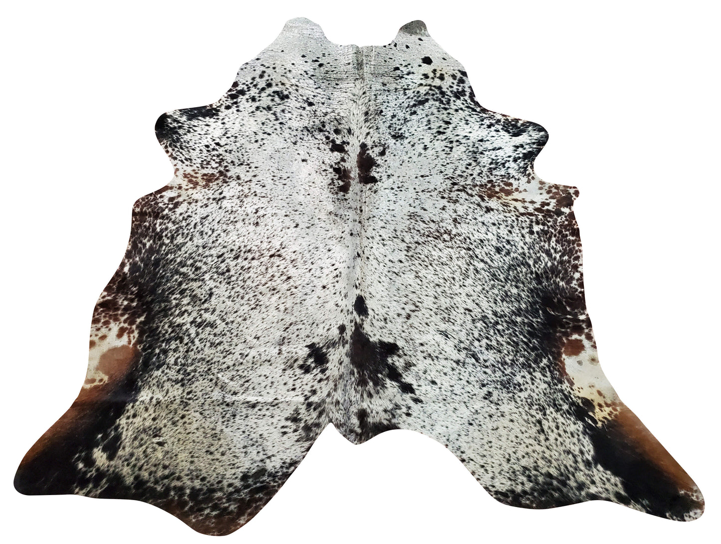If you're looking for a cowhide rug that will make a statement in your home, look no further than this dark speckled natural pattern, it will add a rustic touch to any room.