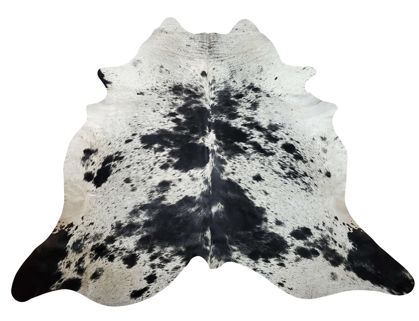 Large Speckled Black White Cowhide Rug 7.1ft x 6.9ft