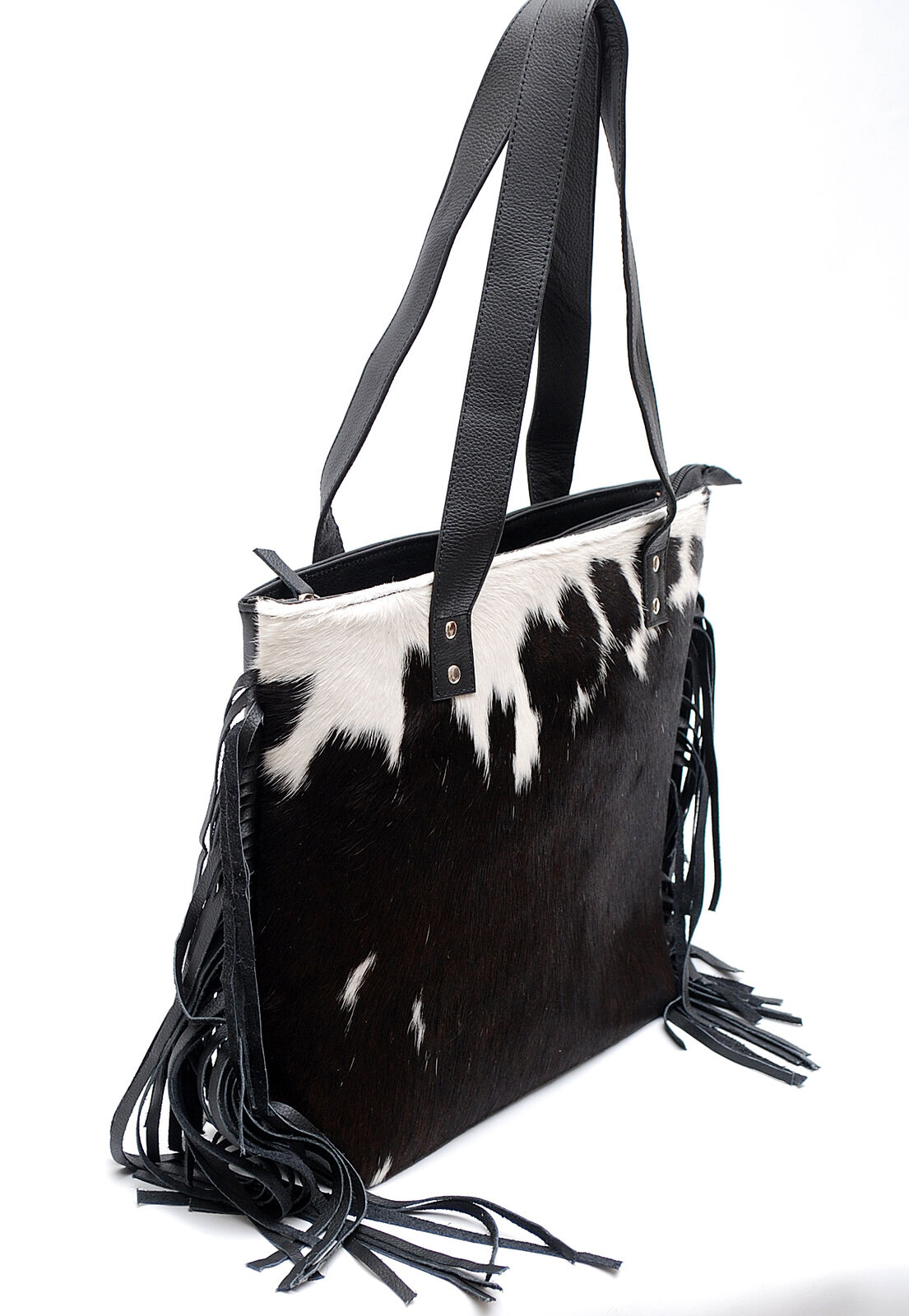 This stylish cowhide bag comes in a variety of colors and styles to suit any taste.