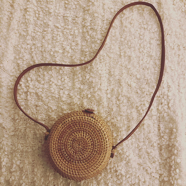 VEGAN Brown Handwoven Round Rattan Bag Bali