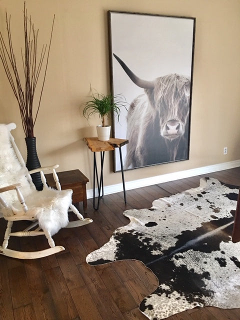 These cowhide rugs are very soft/pliable and not stiff at all which makes these great for upholstery, draped over furniture or even wall decor.