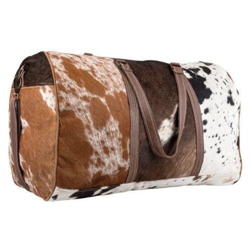 Cowhide Patchwork Duffle Bag Leather Travel Luggage