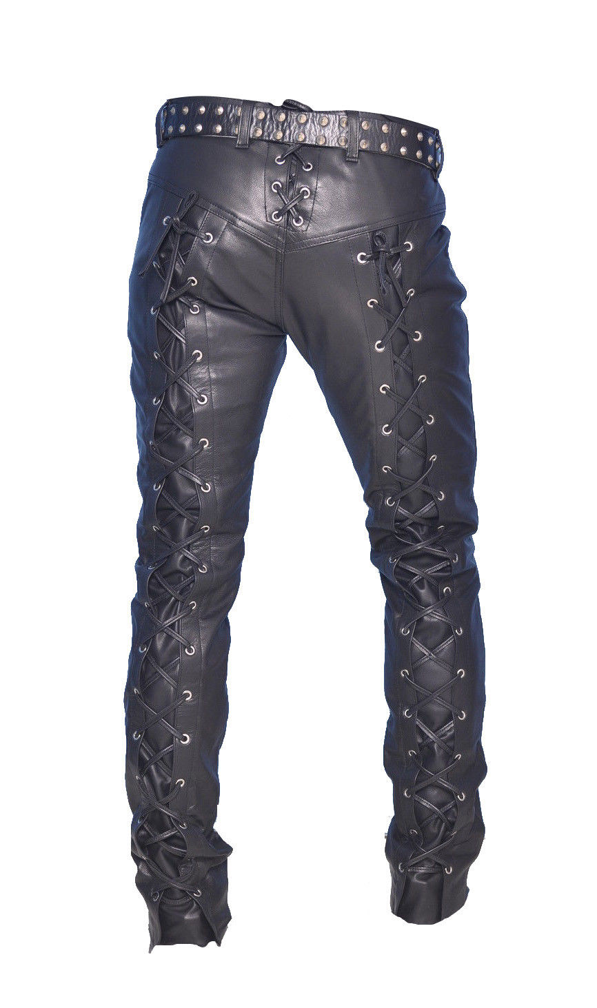 Real Leather Lace Up Biker Pants for Men Gothic Style