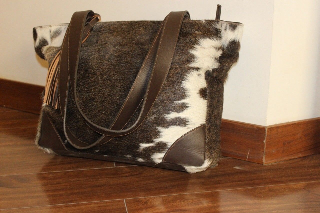 hair on cowhide messenger bag