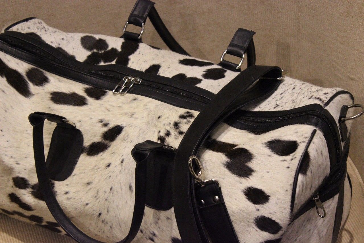 cowhide weekender bag