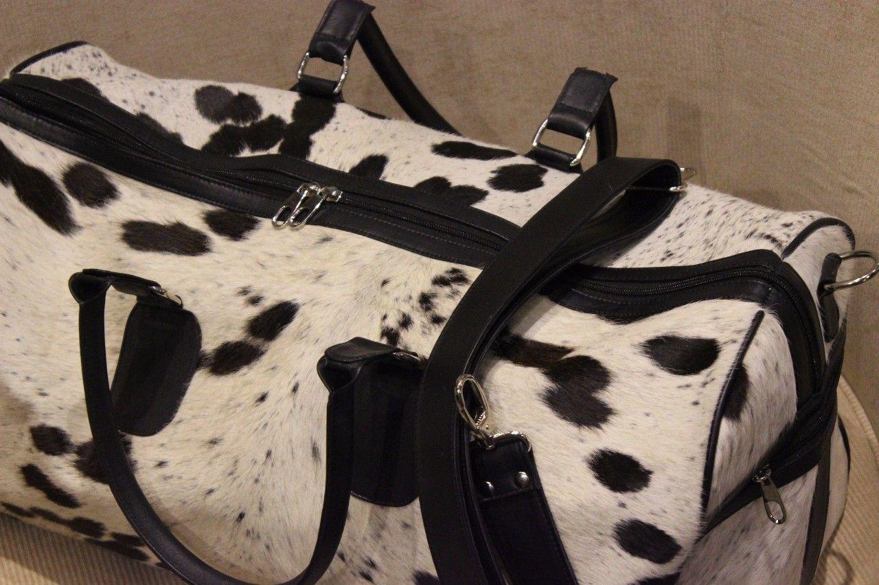 Real Cowhide Weekend Bag Black And White