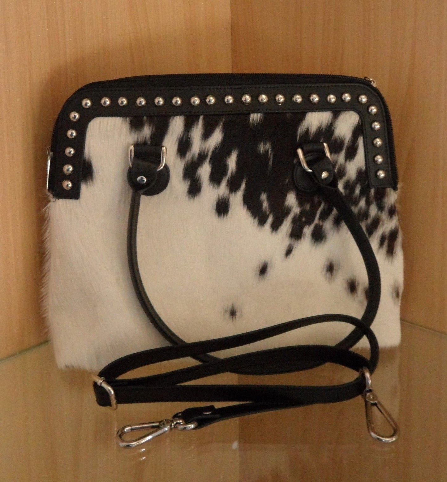 Cowhide Crossbody Bag in black white