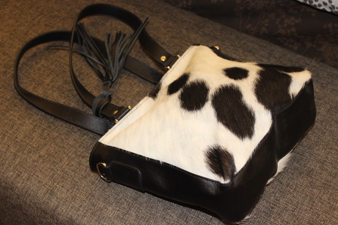 hair on cowhide tote shoulder bag