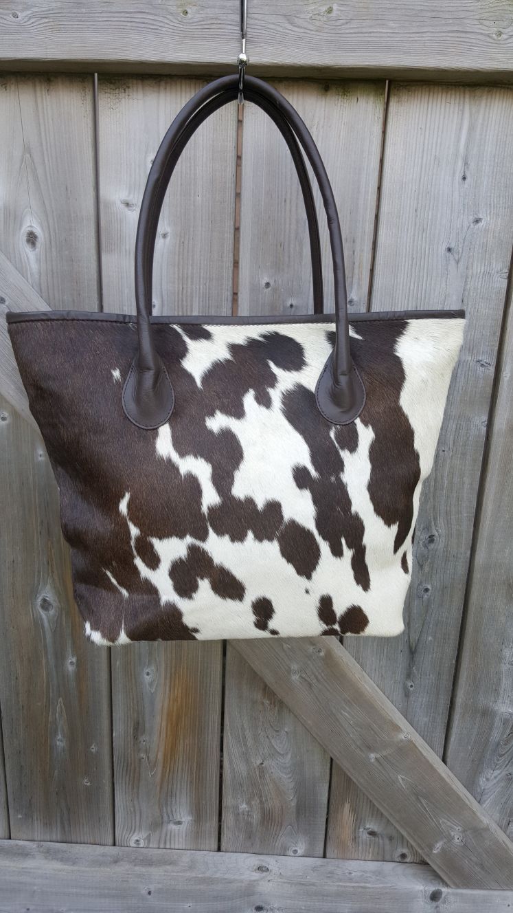 Cowhide Tote Bag Black And White