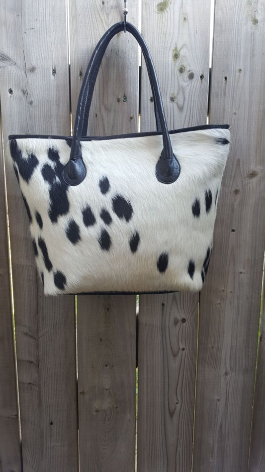 Cowhide Tote Bag Black And White