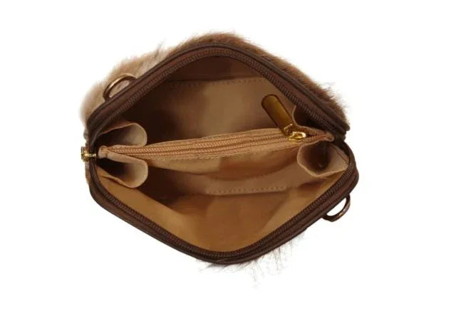 Brown And White Cowhide Messenger Cross Body Sling Ladies Leather Bag
