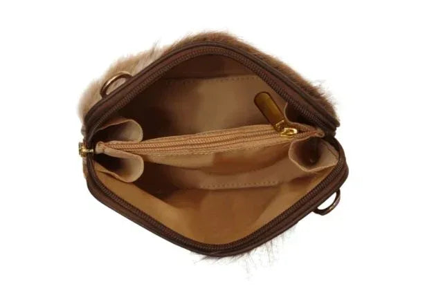 Brown And White Cowhide Messenger Cross Body Sling Ladies Leather Bag