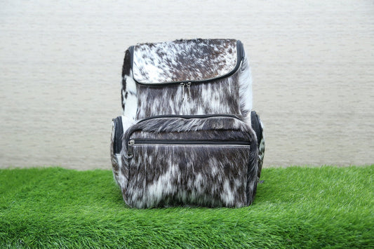 Cowhide Travel Backpack Bag Black White