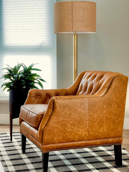 Elevate Your Home with the Timeless Charm of a Mid Century Solid Wood Leather Shell Lounge Chair - Boho Living Room