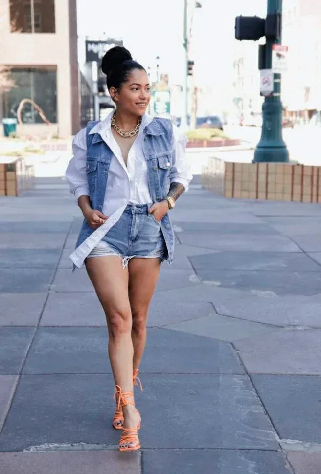 denim vest women - Boho Living Room