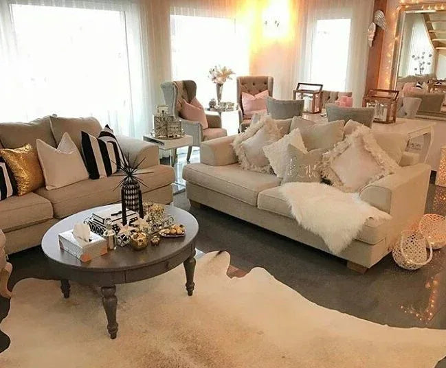 Cream Beige Cowhide Rug - Boho Living Room
