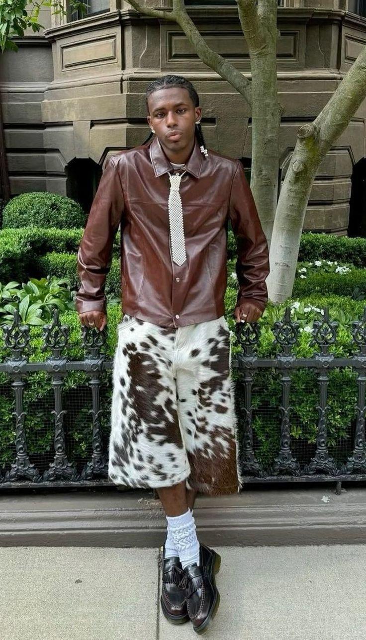 cowhide shorts for men and women - Boho Living Room