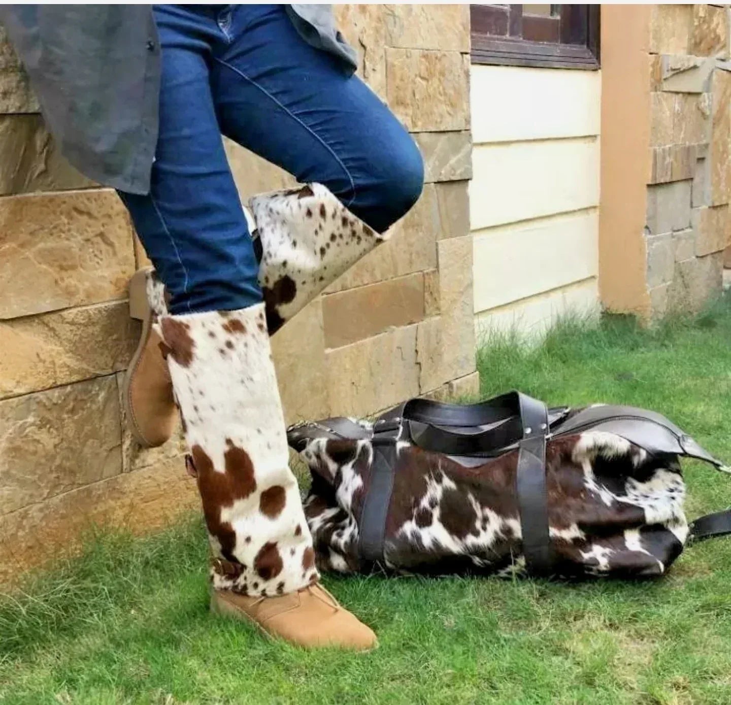 Cowhide Duffle Bag - Boho Living Room