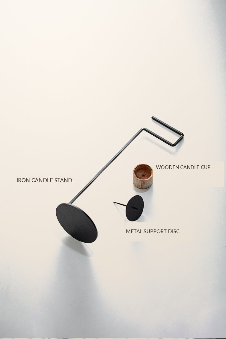 Black Wrought Iron Candle Stand with Wooden Cup – 45 cm