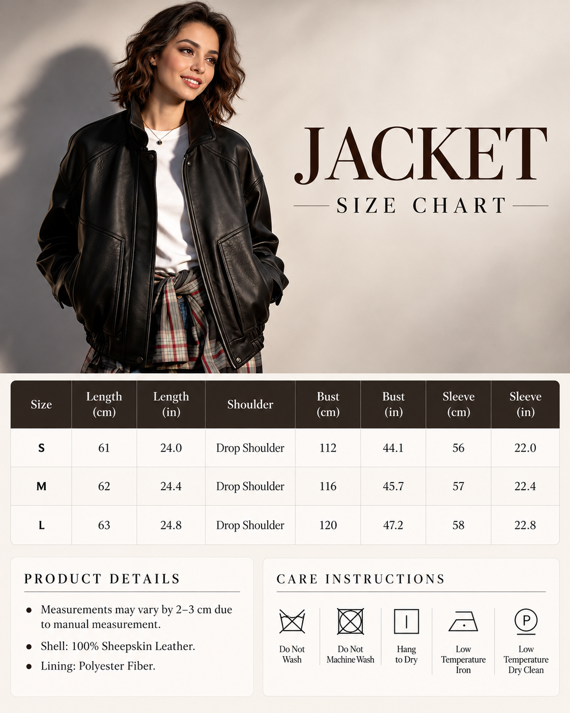 Women's Motorcycle Jacket in Oversized Genuine Sheepskin Leather