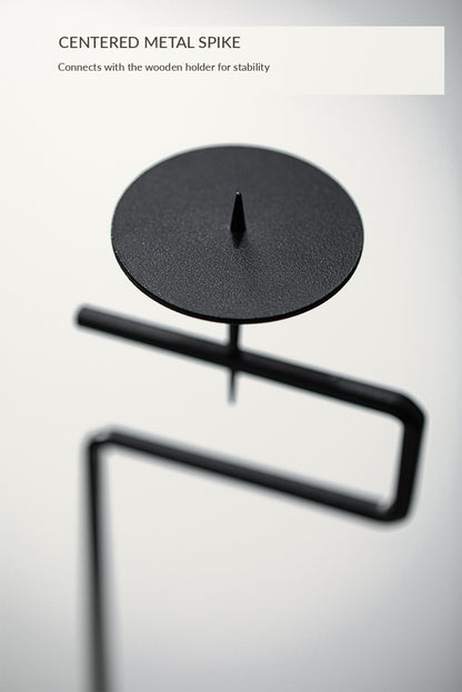 Black Wrought Iron Candle Stand with Wooden Cup – 45 cm