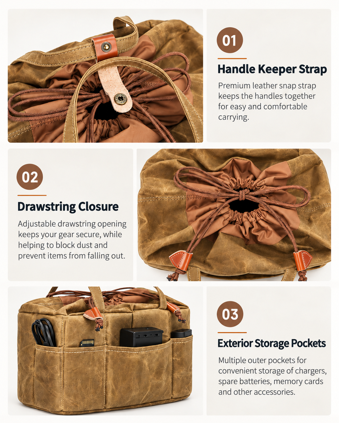 Canvas Bag Organizer for Camera Lenses with Removable Dividers