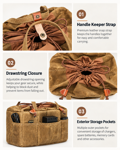 Canvas Bag Organizer for Camera Lenses with Removable Dividers