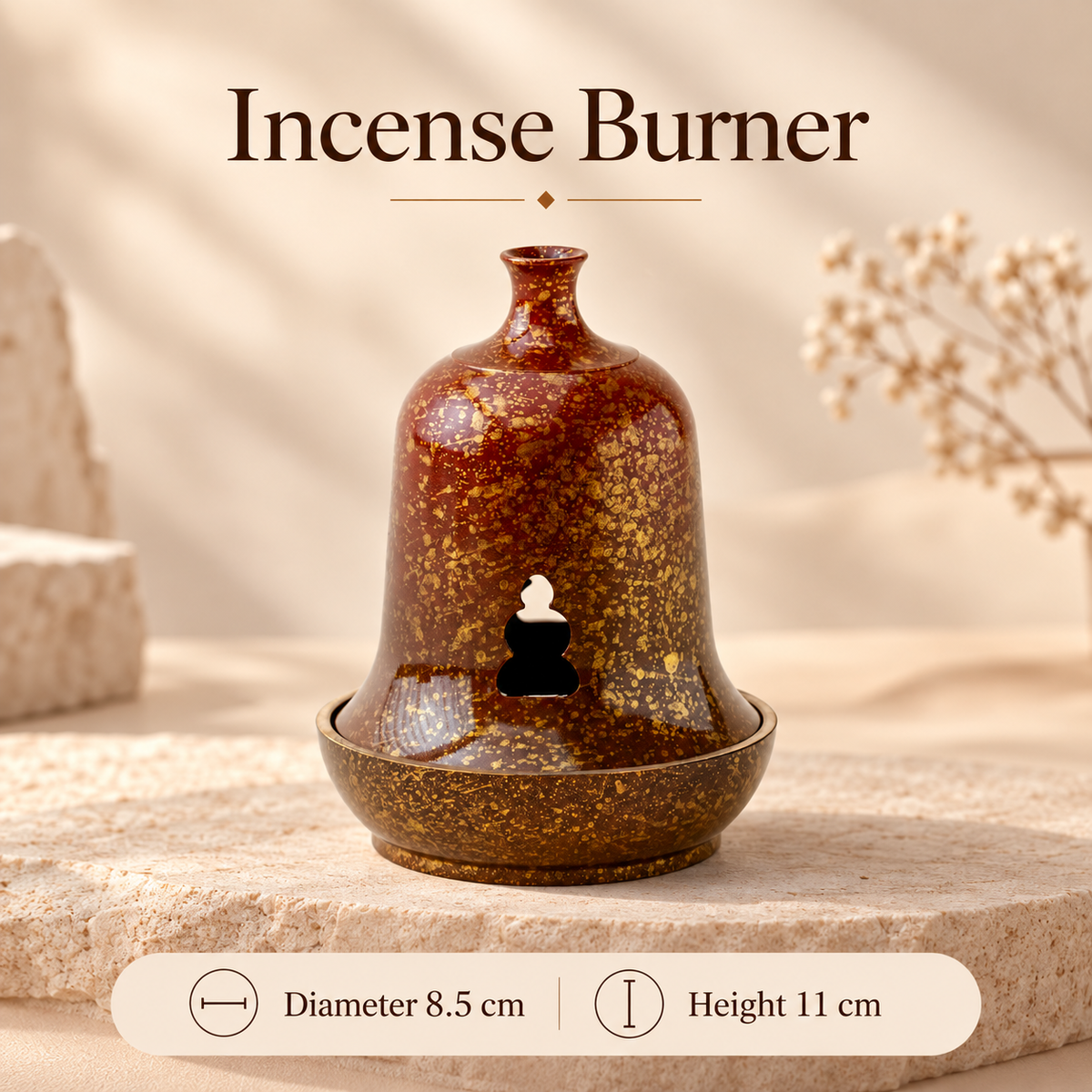 Coil Incense Burner with Removable Cover and Internal Mesh Tray 1